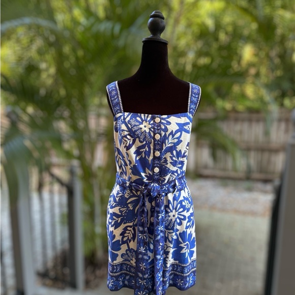 Rachel Zoe NWT Floral Romper Blue White 100% Cotton Size 10 - Picture 7 of 7